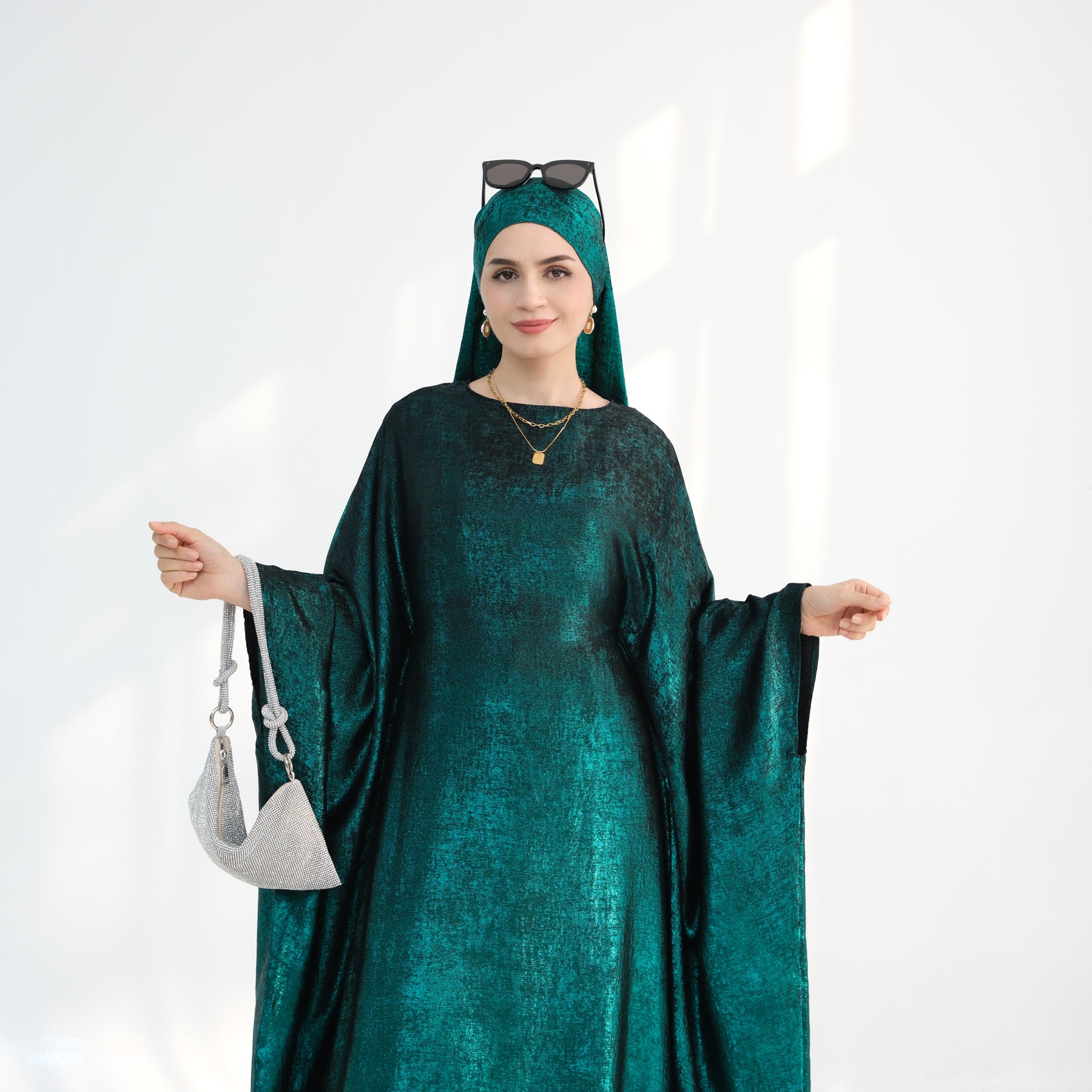 Soraya Shimmer Kaftan Dress - Emerald