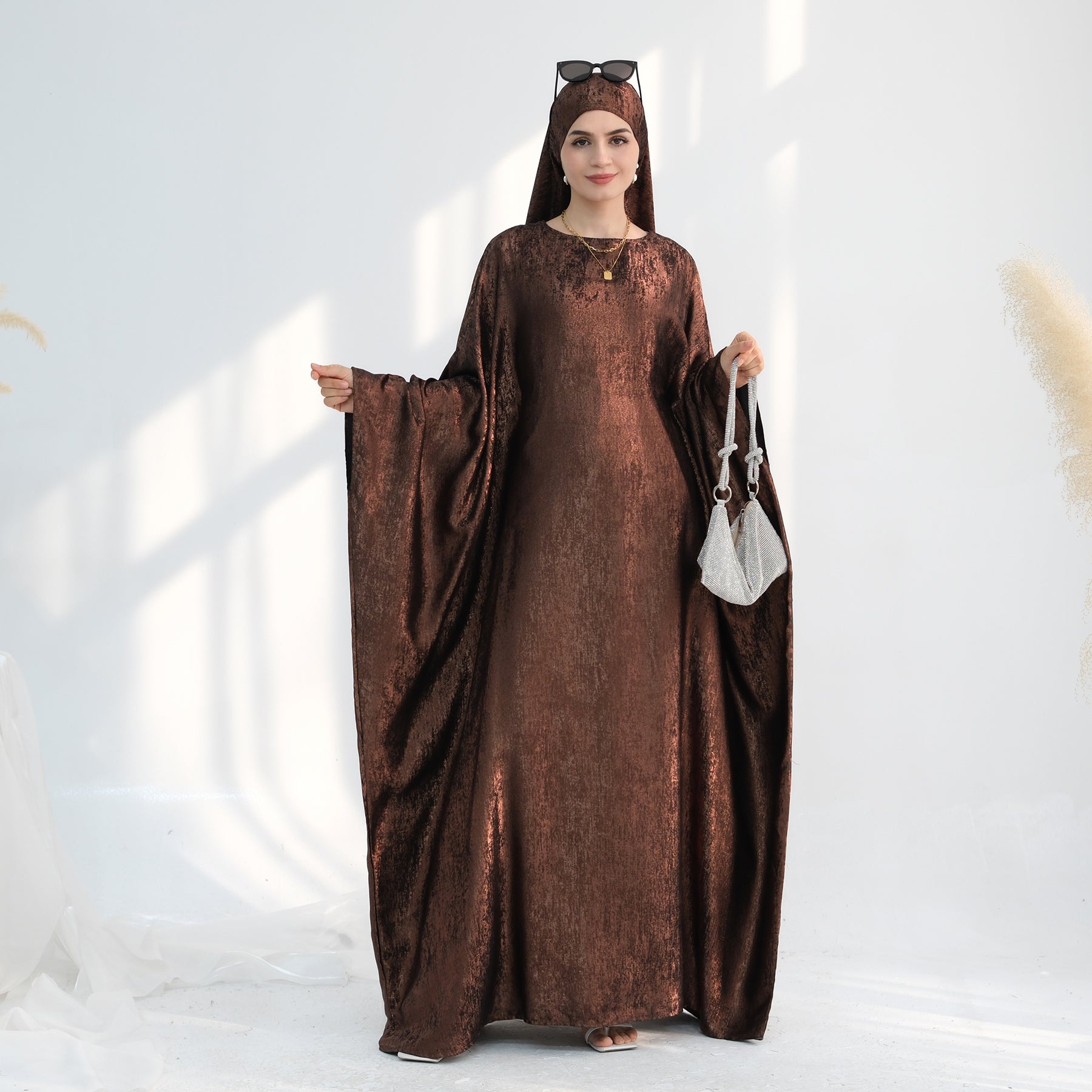 Soraya Shimmer Kaftan Dress - Coffee