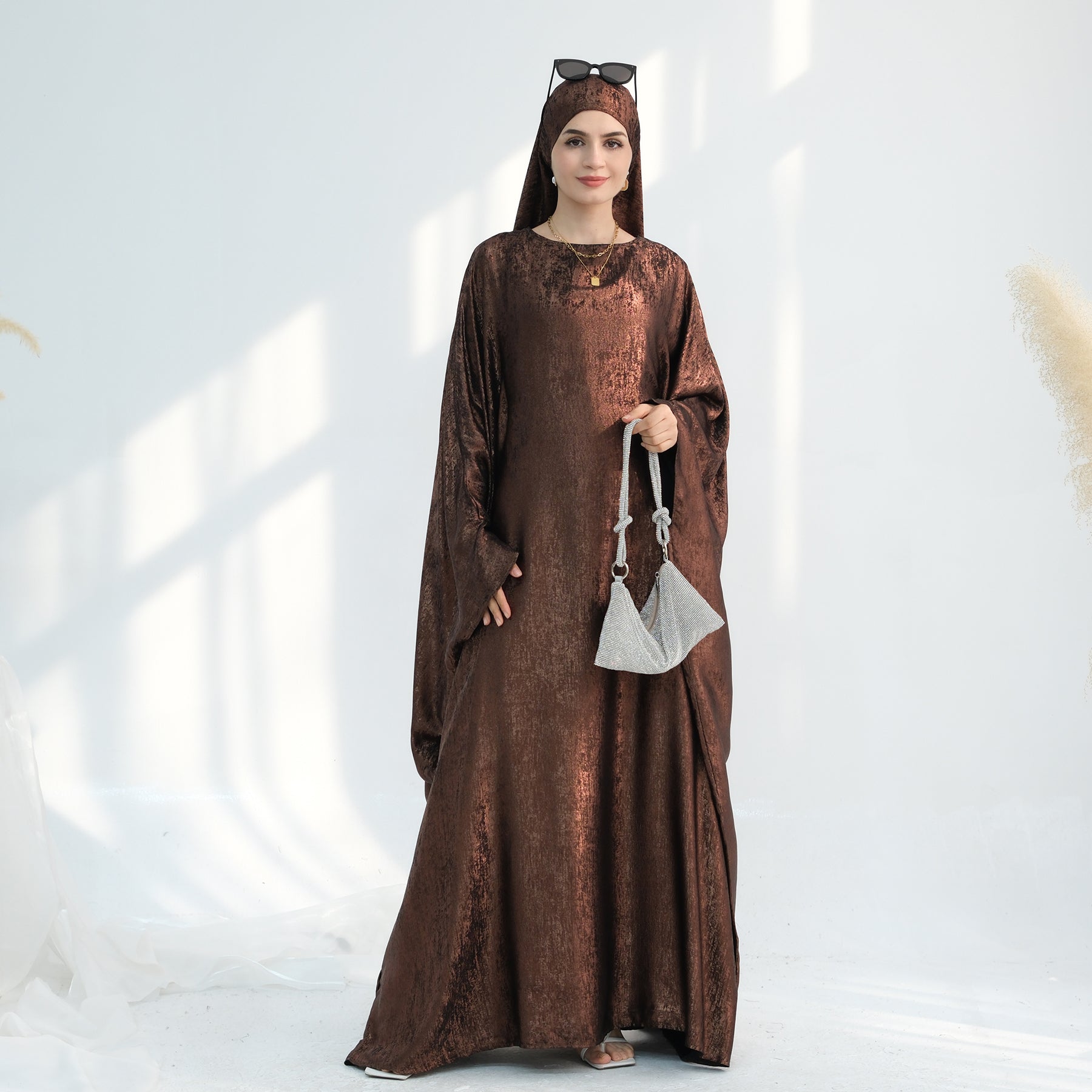 Soraya Shimmer Kaftan Dress - Coffee