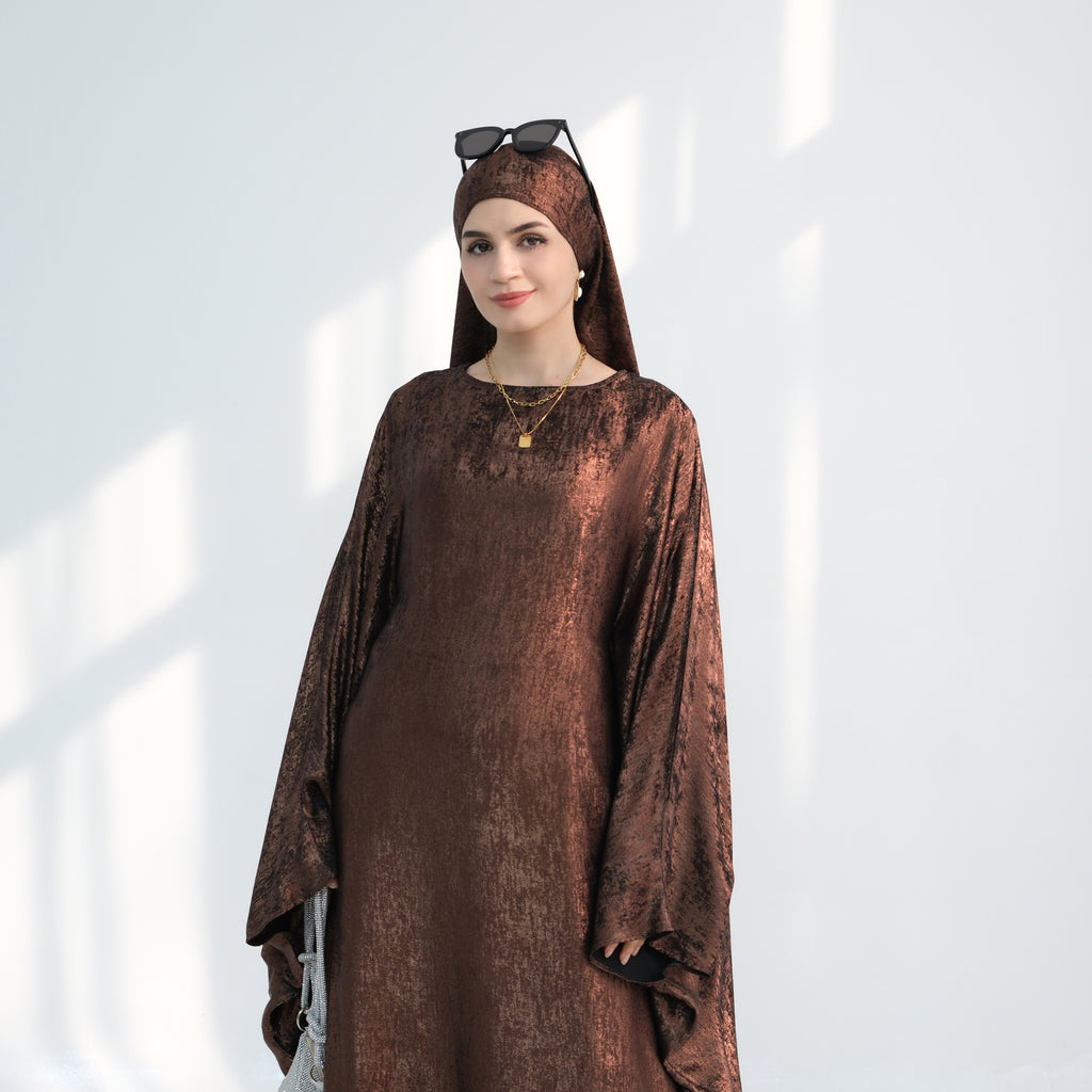 Soraya Shimmer Kaftan Dress - Coffee