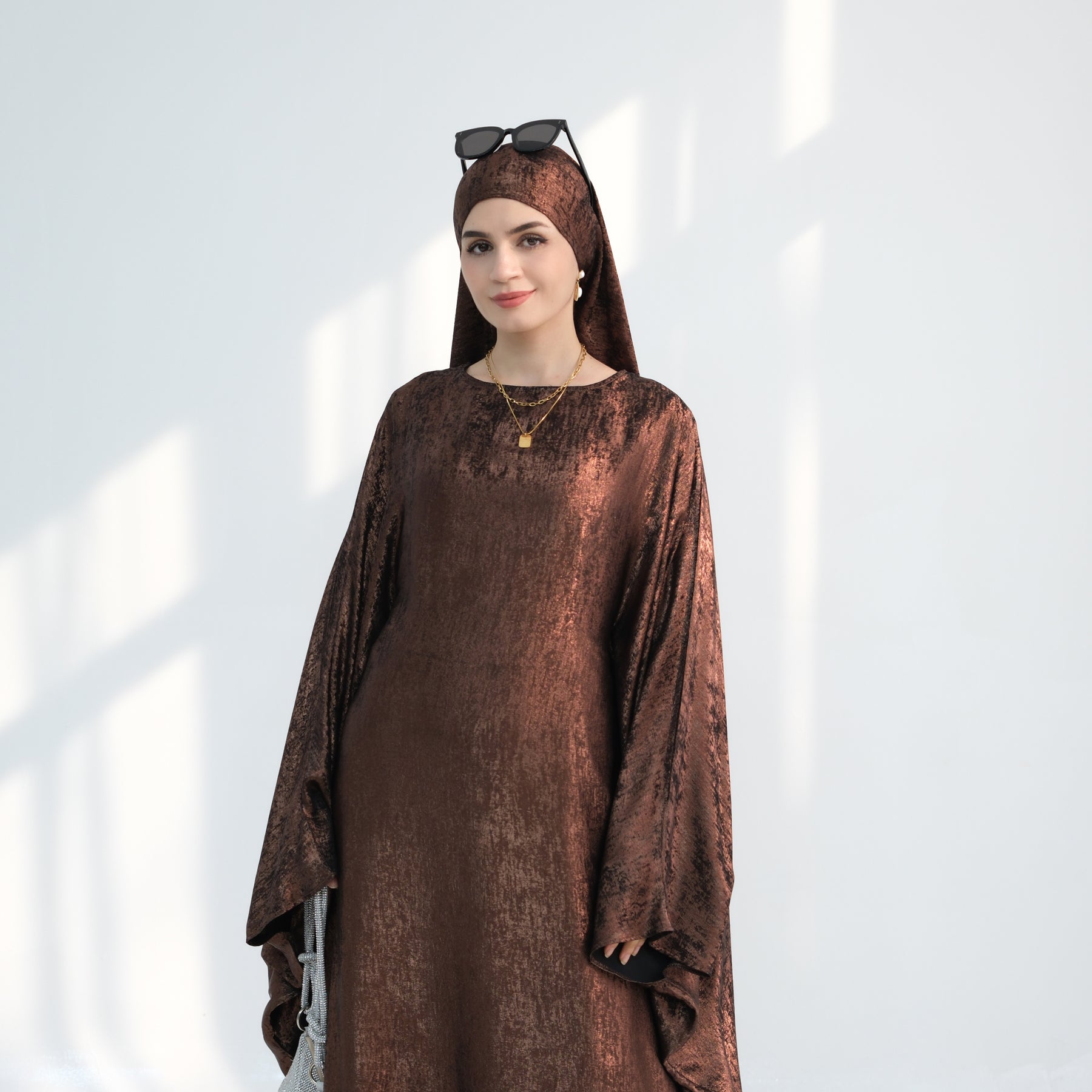 Soraya Shimmer Kaftan Dress - Coffee
