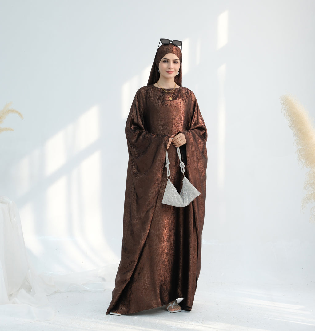 Soraya Shimmer Kaftan Dress - Coffee