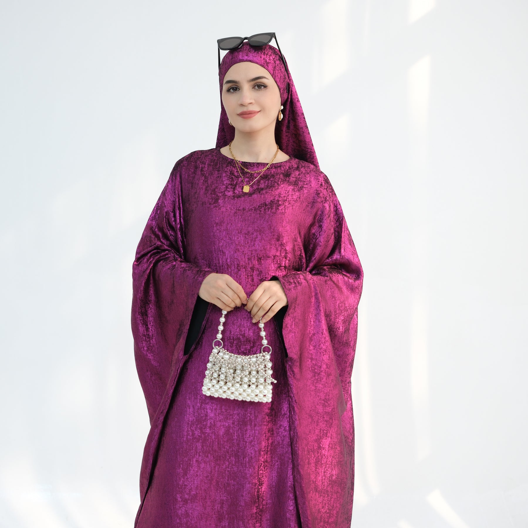 Soraya Shimmer Kaftan Dress - Magenta