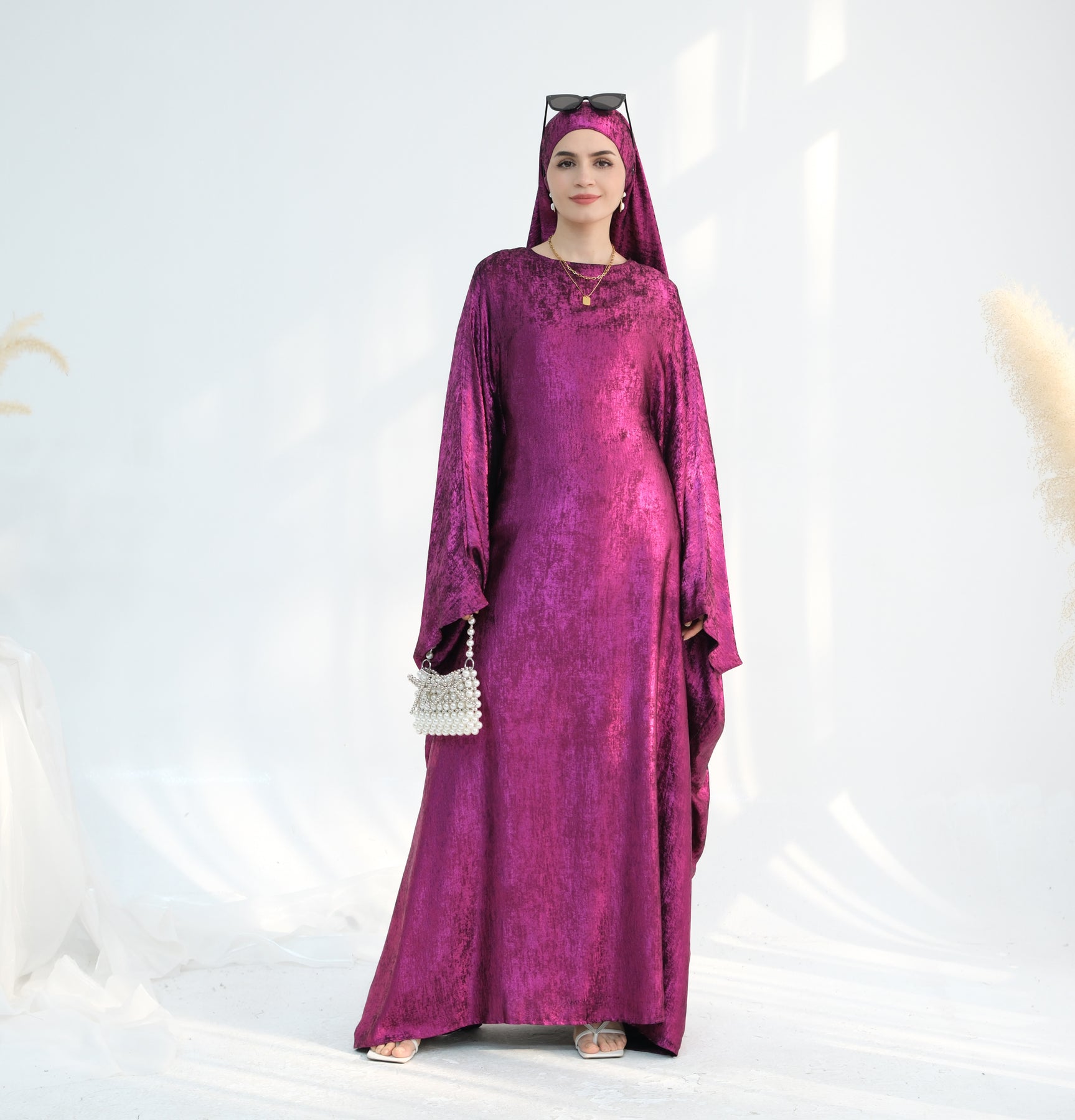 Soraya Shimmer Kaftan Dress - Magenta