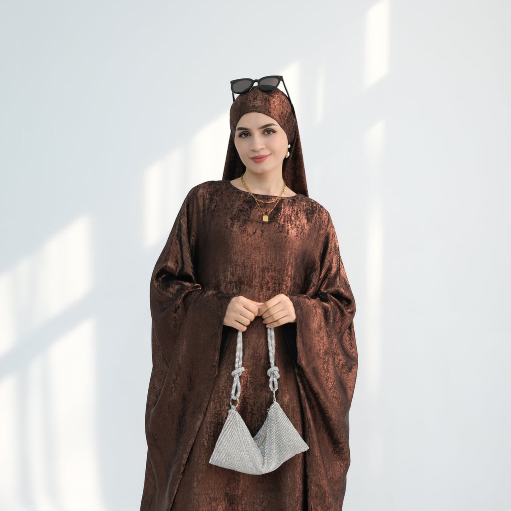 Soraya Shimmer Kaftan Dress - Coffee