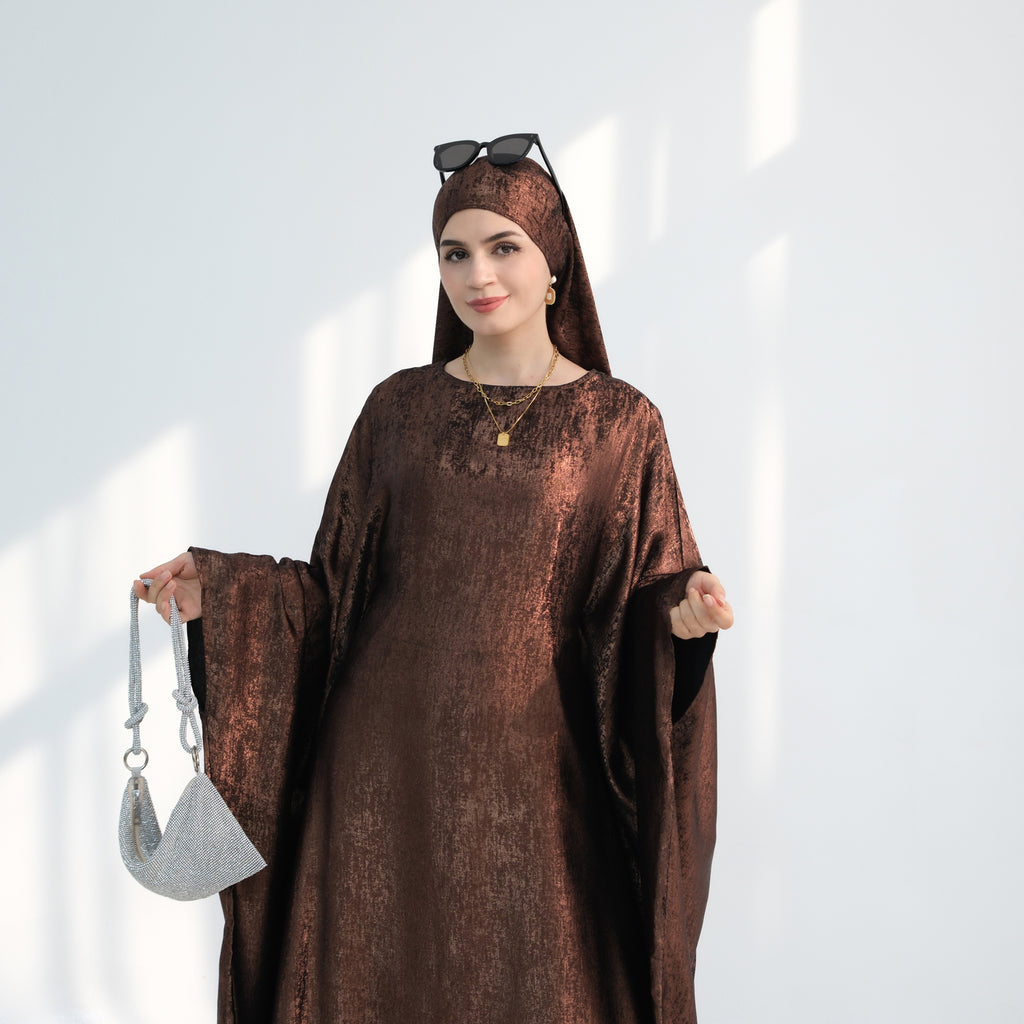 Soraya Shimmer Kaftan Dress - Coffee
