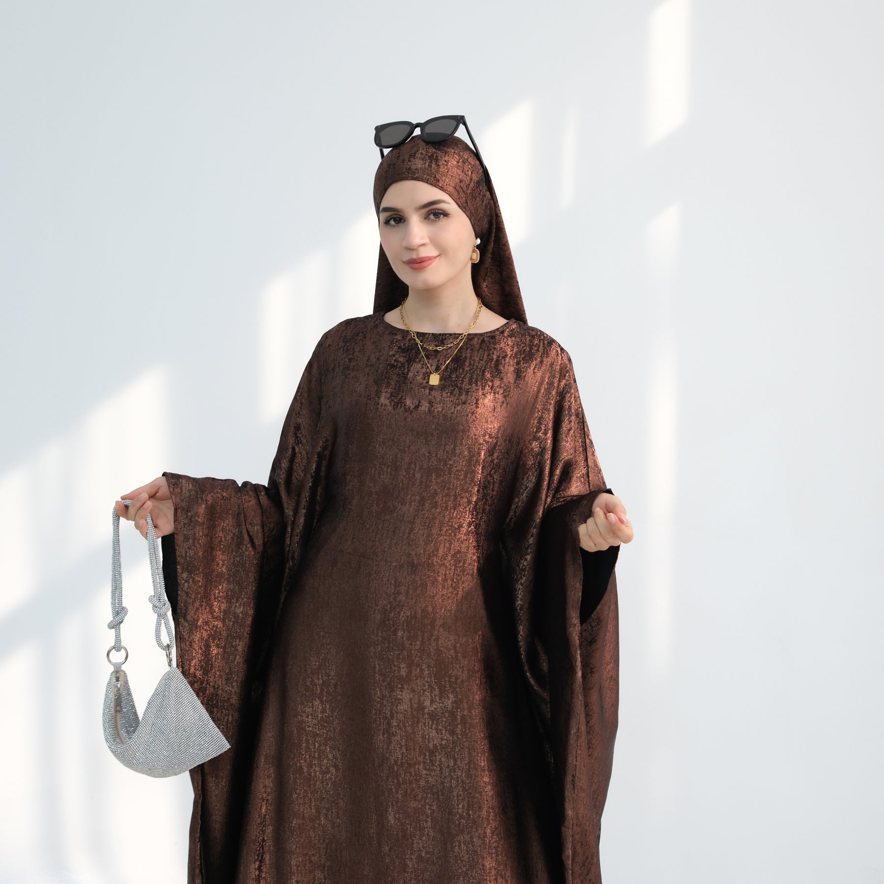 Soraya Shimmer Kaftan Dress - Coffee
