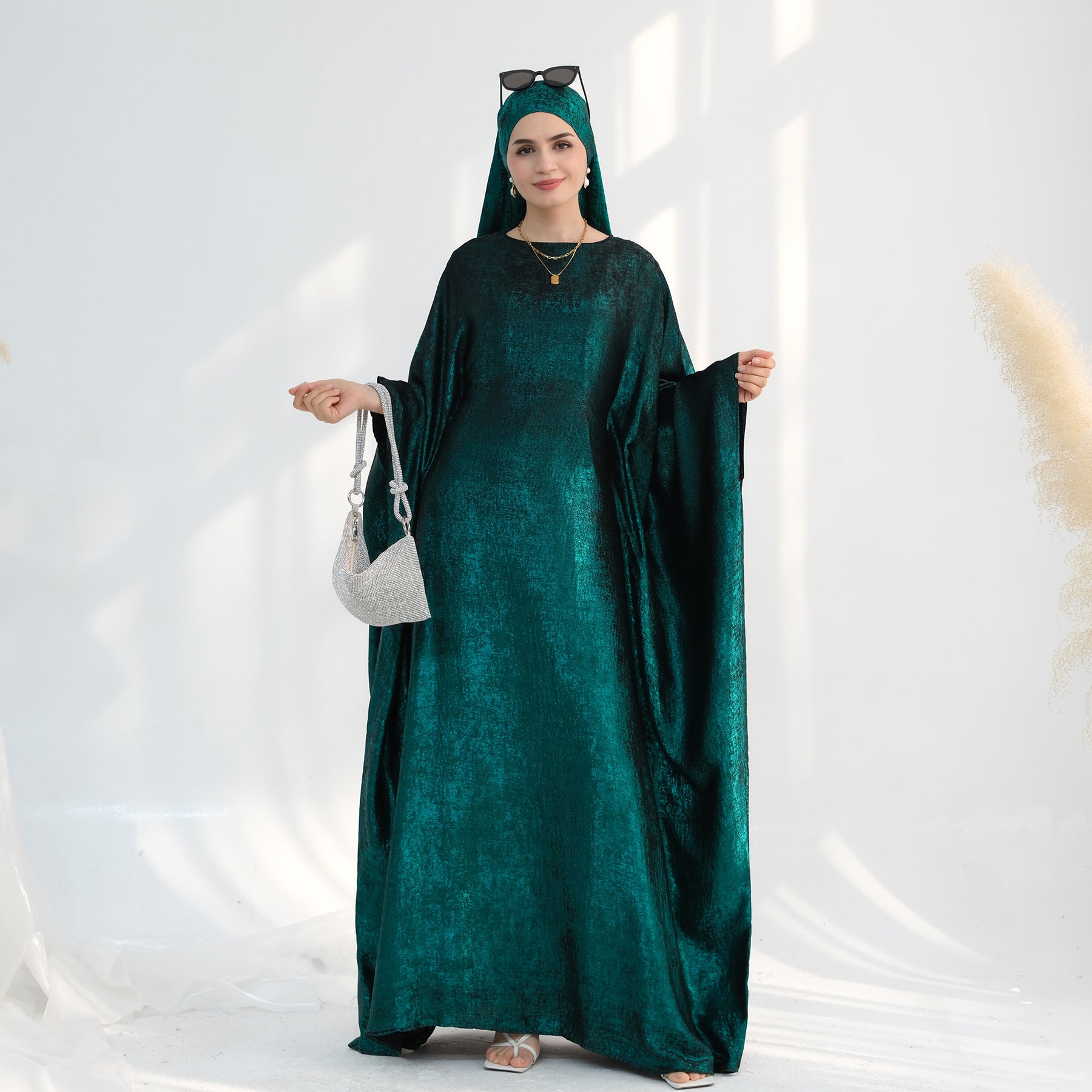 Soraya Shimmer Kaftan Dress - Emerald
