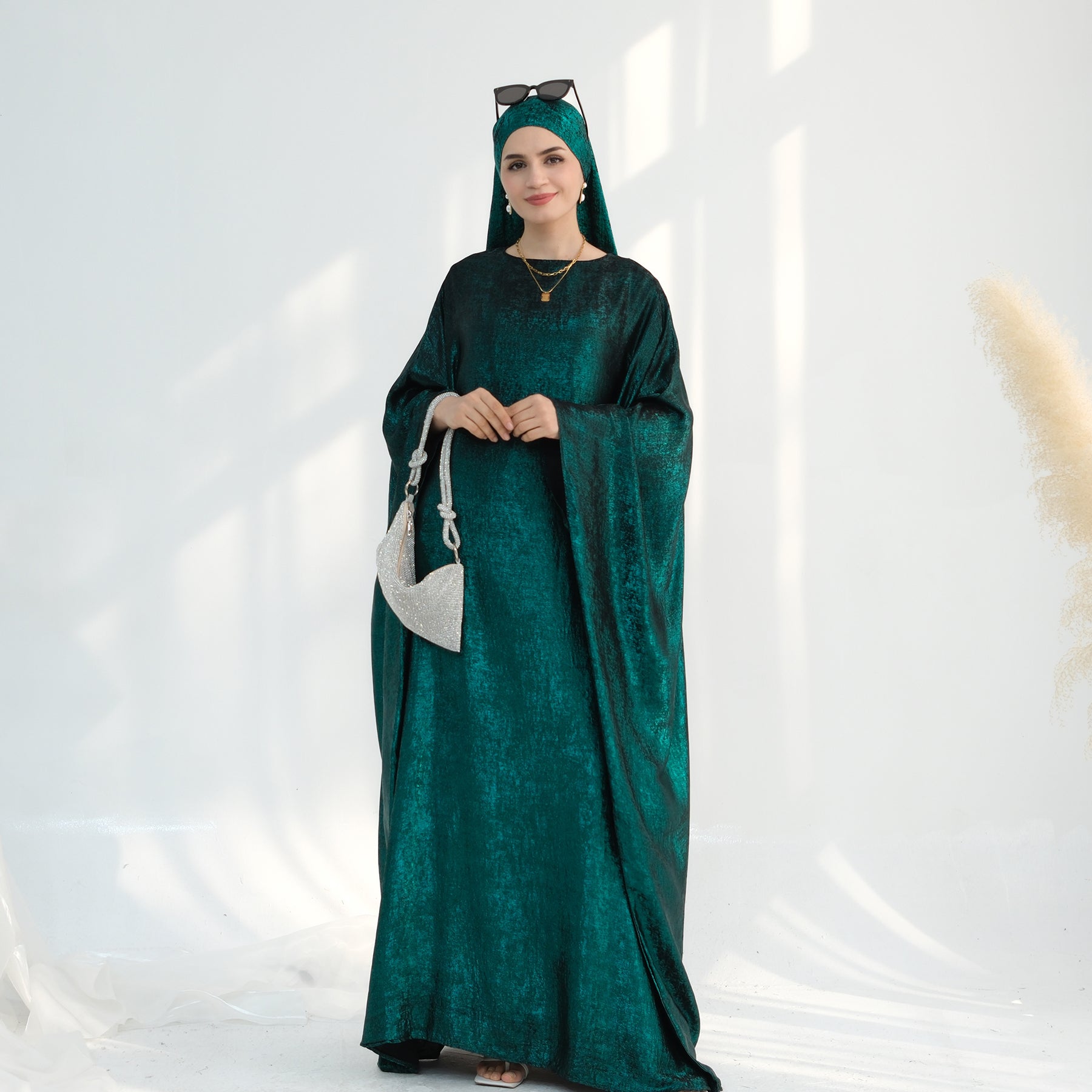 Soraya Shimmer Kaftan Dress - Emerald