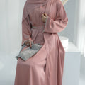 Marla Satin Diamond Trim Modest Dress - Pink