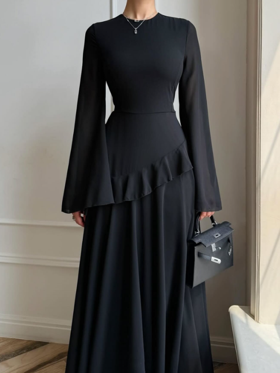Aurelia Ruffle Maxi Dress - Black