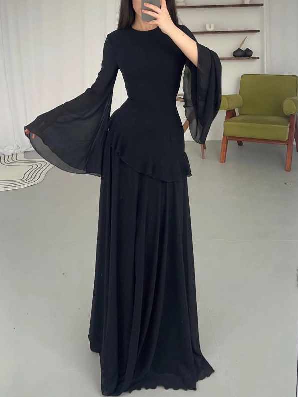 Aurelia Ruffle Maxi Dress - Black