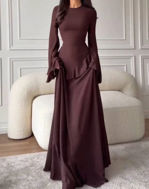 Aurelia Ruffle Maxi Dress - Brown