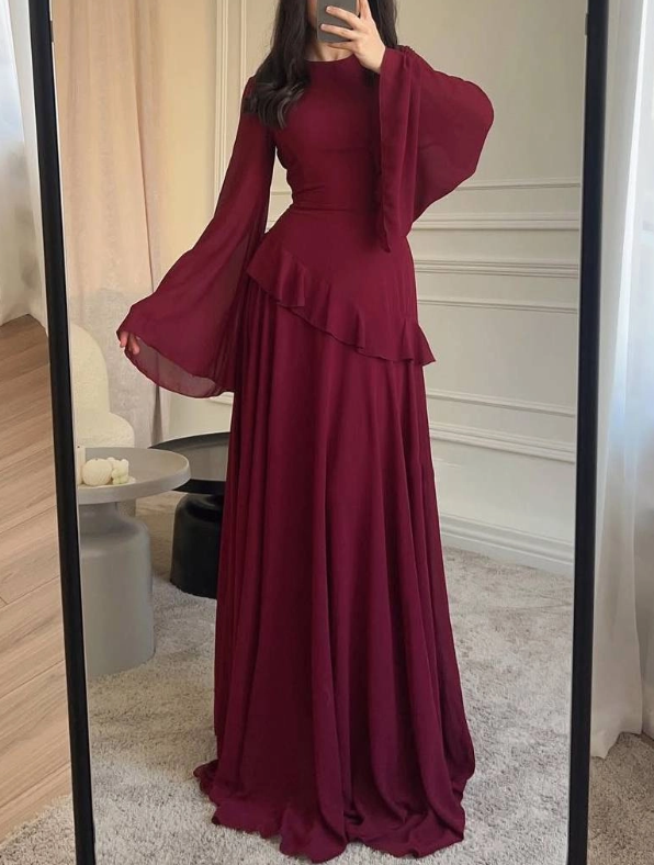 Aurelia Ruffle Maxi Dress - Burgundy