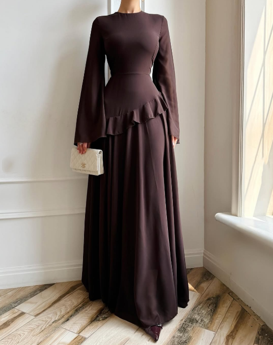 Aurelia Ruffle Maxi Dress - Brown