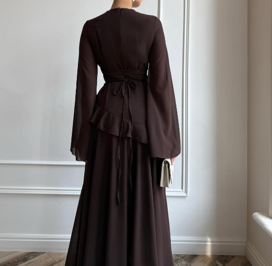 Aurelia Ruffle Maxi Dress - Brown