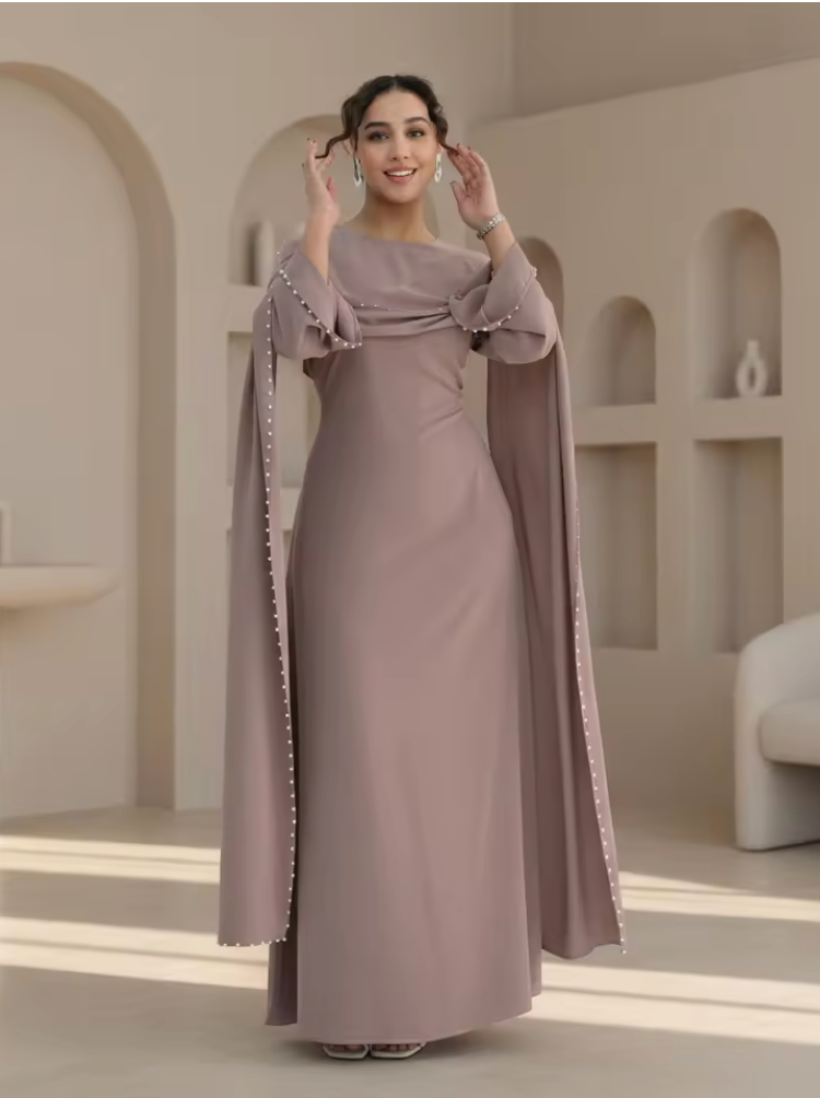 Layla Pearl Shawl Dress - Mocha