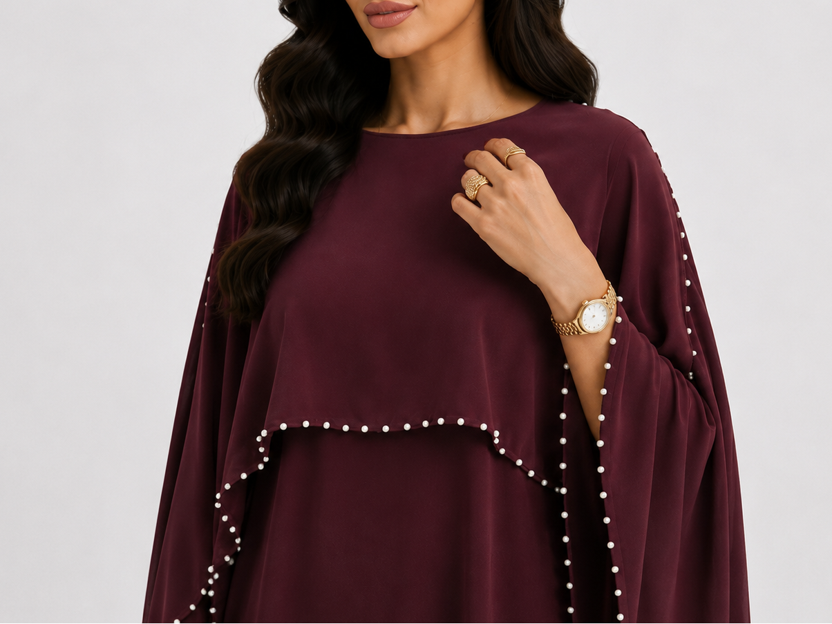 Layla Pearl Shawl Dress - Burgundy