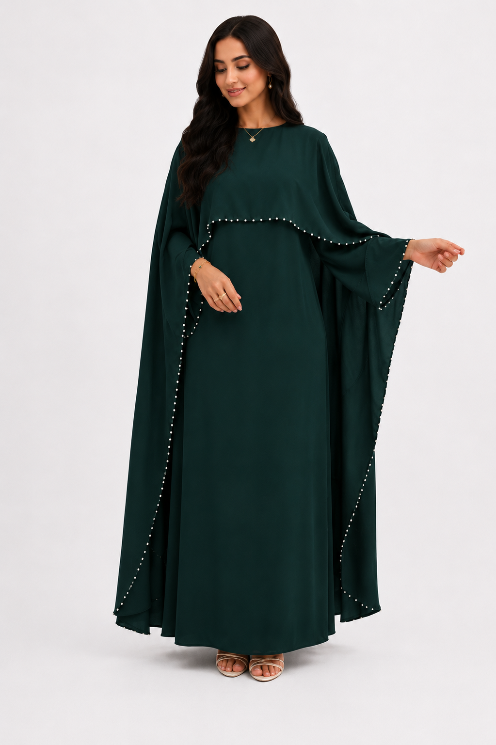Layla Pearl Shawl Dress - Emerald