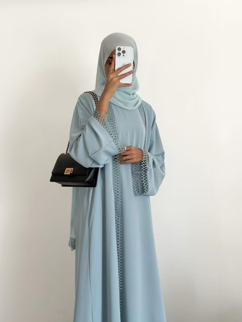 Yasmina Trim Detail Abaya - Sky Blue