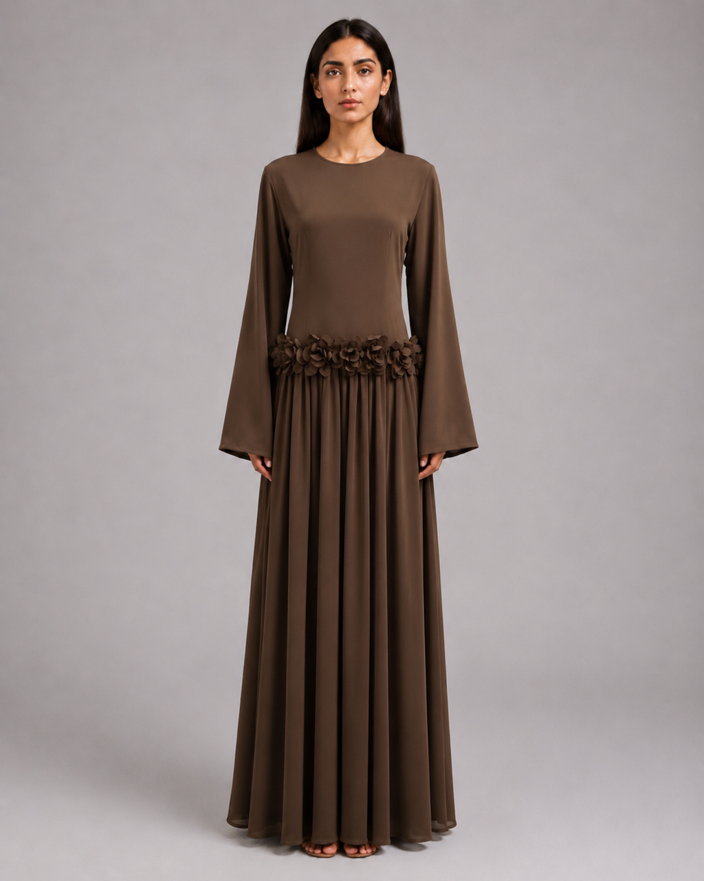Ayla Floral Waist Maxi Dress - Brown