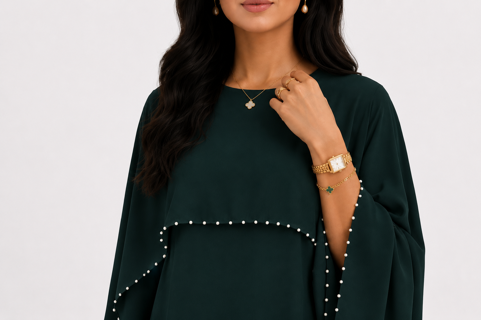 Layla Pearl Shawl Dress - Emerald